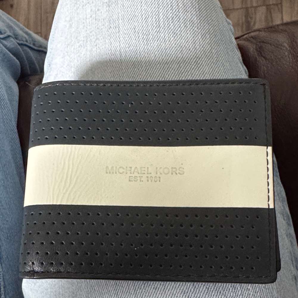 Michael Kors Black and Cream Perforated Wallet